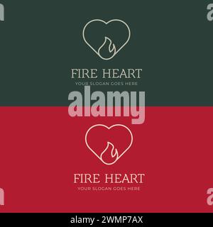 Fire Heart. Hot love power energy logo template. Stock vector illustration isolated on different backgrounds. Stock Vector