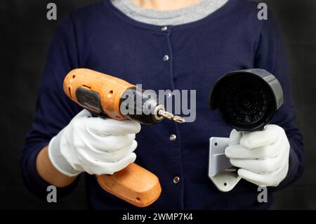CCTV installation concepts, CCTV installation services, IP cameras Stock Photo