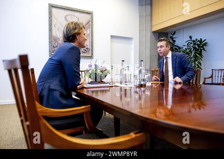 The Hague, Netherlands. 27th Feb, 2024. THE HAGUE - Informer Kim Putters and Chris Stoffer (SGP) during a new round of discussions with the party leaders of the House of Representatives. The faction leaders were mainly asked which form of cabinet they considered the best and most feasible. ANP ROBIN VAN LONKHUIJSEN netherlands out - belgium out Credit: ANP/Alamy Live News Stock Photo