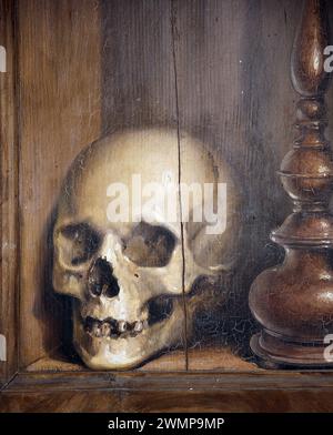 Wall and Wood oil painting, 1855 by Filippo Balbi (1806-1890). Detail of the skull. National Roman Museum (Baths of Diocletian). Rome. Italy. Stock Photo