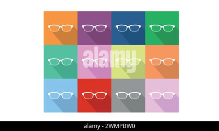 Glasses Icon Set. Set of square flat illustration of glasses signs Stock Vector