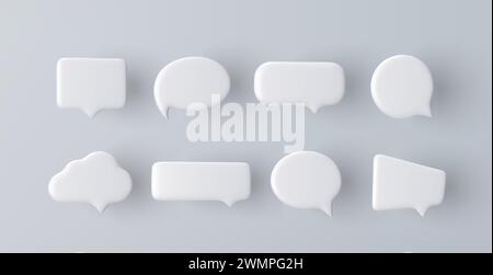 3D white speech bubble icon set on a grey background Stock Vector