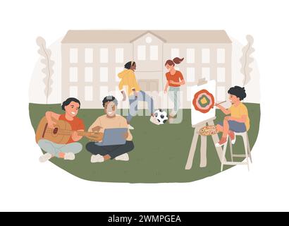 After school activities isolated concept vector illustration. Teens engagement, extracurricular activity, debate team, volunteer work, community service, student newspaper vector concept. Stock Vector