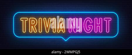 Trivia Night neon sign in the speech bubble on brick wall background. Stock Vector