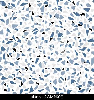 Grey, blue and black terrazo mosaic tile pattern, terazo stone background, terazzo ceramic marble floor texture. Vector captivating ornament, features vibrant blend of marble, granite, and glass chips Stock Vector