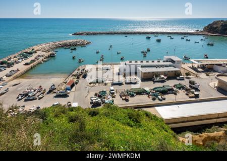 Aerial View Of The Commercial Fishing Harbour In Albufeira Portugal Next To The Albufiera Marina, February, 20, 2024 Stock Photo