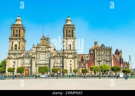 Cathedral Of Mexico City An Architectural Masterpiece With Blue Sky In The Center Of Mexico City In Mexico. Stock Photo