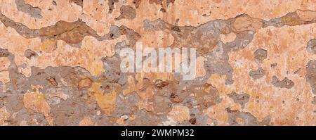 Vintage wall with partly falled off brown plaster Stock Photo
