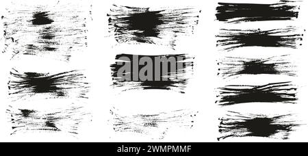 Hand Drawn Flat Fan Brush Thin Long Background High Detail Abstract Vector Background MEGA Set Stock Vector