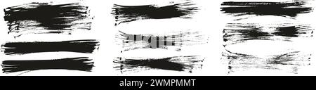 Hand Drawn Flat Fan Brush Thin Long Background High Detail Abstract Vector Background MEGA Set Stock Vector