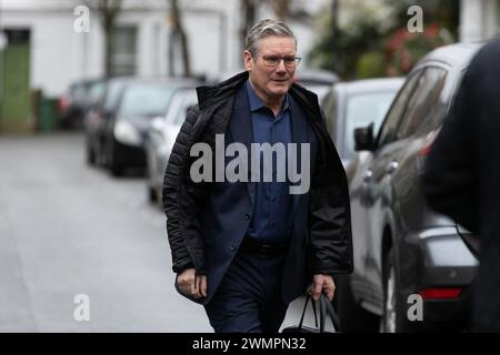 Leader of the Labour Party Keir Starmer leaves his home in London. Last night, Starmer personally convinced Speaker Lindsay Hoyle to select Labour’s motion on a ceasefire in Gaza after facing a major rebellion from his MPs. Stock Photo
