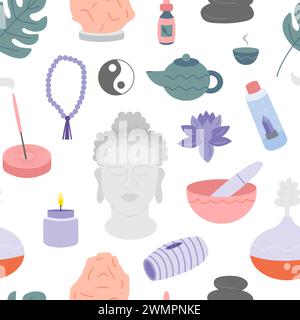 Flat vector yoga items seamless pattern Stock Vector
