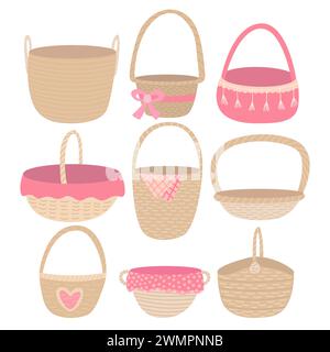 Set of wicker baskets Stock Vector