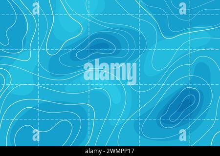 Topographic map with contour line grid water ocean, sea relief, depth. Nautical, cartography abstract area. Vector illustration Stock Vector