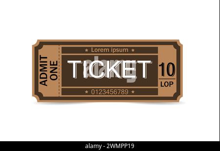 Brown ticket to the cinema, theater, and circus. Ticket on white background. Stock Vector