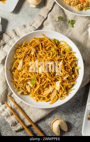 Chinese Stir Fried Asian Chow Mein Noodles with Soy Sauce Stock Photo