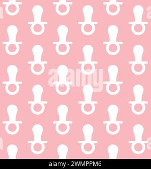 Vector seamless pattern of flat baby pacifier silhouette isolated on pink background Stock Vector