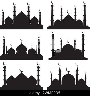 mosque silhouette, set of mosque vector Stock Vector