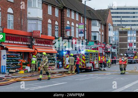 Wembley Park, UK, 27th February 2024. Fire Brigade at the scene of a fire  near Wembley