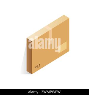 Isometric closed cardboard box, thin rectangular package with paper wrapping vector illustration Stock Vector