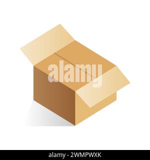 Isometric closed cardboard box, opening process of square parcel vector illustration Stock Vector