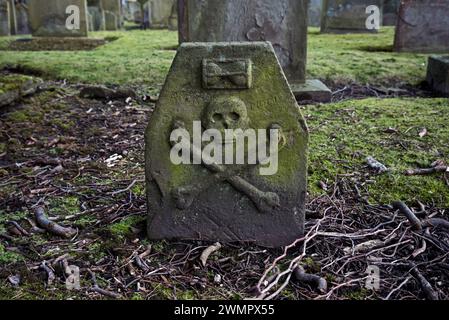 Memento mori in The Howff, an historical graveyard in the centre of Dundee dating back to the 16th century. Stock Photo