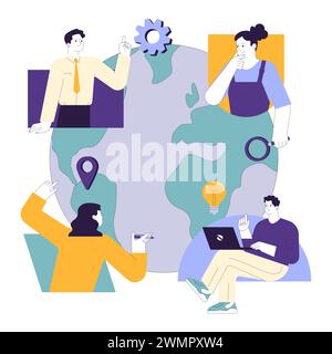 Social equity. Civil society teamwork, environmental activism, and community engagement for better future and equal opportunities. Diversity and inclusion. Flat vector illustration Stock Vector