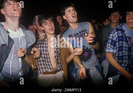 Pop Concert fans 1980s UK. Live performance a gig in Glasgow. Teenage boy fans  in the audience at a rock music concert. Pop group are called Big Country on tour Scotland 80s HOMER SYKES Stock Photo