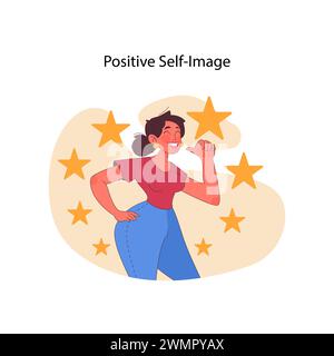 Cultivating a positive self-image concept. Embracing confidence and self-acceptance. Celebrating personal strengths and achievements. Fostering a sense of self-worth and empowerment. Flat vector Stock Vector
