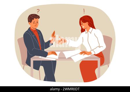 Refusal to conclude business deal from man with woman partner, and not wanting to shake hands Stock Vector