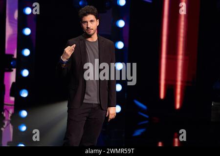 Naples, Italy. 19th Feb, 2024. Vincenzo Comunale seen speaking at the famous comedy show 'Mad in Italy'' at RAI auditorium of Naples. (Credit Image: © Francesco Cigliano/SOPA Images via ZUMA Press Wire) EDITORIAL USAGE ONLY! Not for Commercial USAGE! Stock Photo