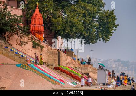 The Ghats at Varanasi on the Ganges in India Stock Photo