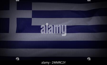 3D Cinematic, Wavy Realistic Flag of Greece. Stock Photo