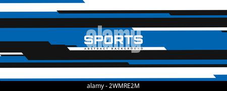 Modern sports banner design with horizontal black, white and blue lines. Vector abstract illustration sports background. Stock Vector