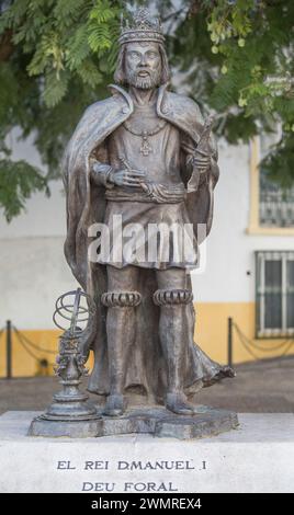 Elvas, Portugal - Jan 14th, 2018: King Manuel I of Portugal statue. Made by Joao de Paula, 2009. Elvas, Portugal. Stock Photo