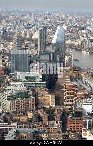 Aerial view of the modern skyline featuring glass skyscrapers and ...
