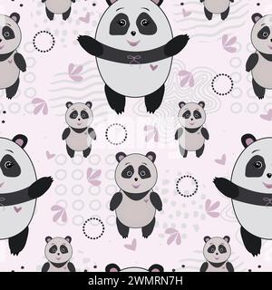 Color seamless pattern with pandas, print in scandinavian style Stock Vector