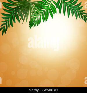 Blurred tropical summer background with bokeh and leaves. Advertising, tourism, cruise, leisure, holiday, weather and sale. Bright natural sunny backg Stock Photo
