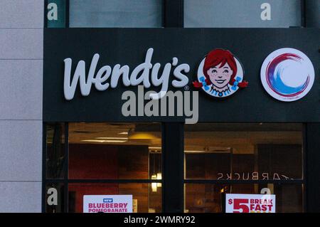 Toronto, ON, Canada - September 11, 2023: View at the Wendy’s company logo Stock Photo