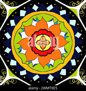 Seamless pattern with mandalas on a black background. Stock Photo