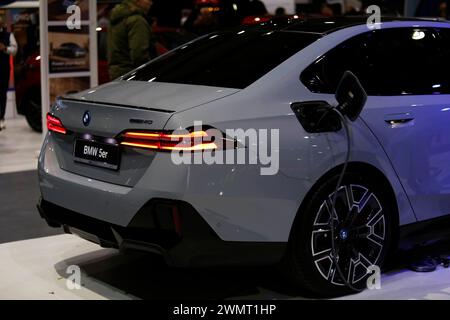 Giessen, Germany. 25th Feb, 2024. BMW i5 seen during automobile Exhibition in Giessen Hessenhallen. (Photo by Mohammad Javad Abjoushak/SOPA Images/Sipa USA) Credit: Sipa USA/Alamy Live News Stock Photo