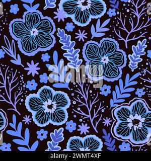 Seamless pattern with doodle floral elements. Vector illustration. Stock Vector