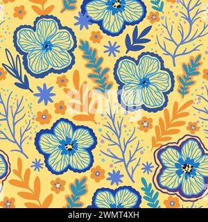 Seamless pattern with doodle floral elements. Vector illustration. Stock Vector