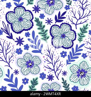 Seamless pattern with doodle floral elements. Vector illustration. Stock Vector