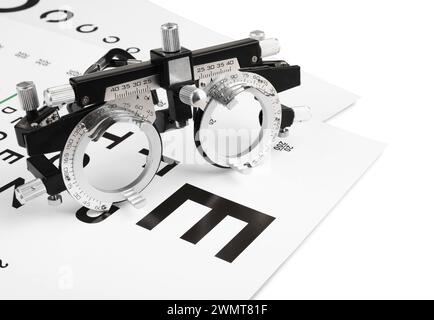 Trial frame and vision test charts isolated on white Stock Photo - Alamy