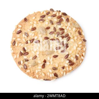 Round cereal cracker with flax, sunflower and sesame seeds isolated on ...
