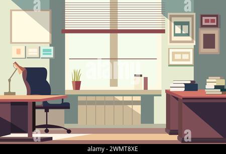 Flat Vector Design of Workplace Landscape in the Office with Modern Interior Style Stock Vector