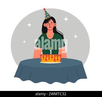 Sad woman celebrate birthday alone vector Stock Vector