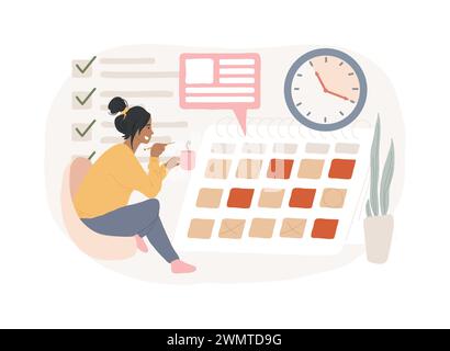 Set up daily schedule isolated concept vector illustration. Quarantine daily routine, schedule your day staying home, self-organization during pandemic, set up study calendar vector concept. Stock Vector