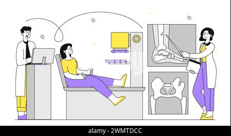 Woman at X ray vector linear Stock Vector